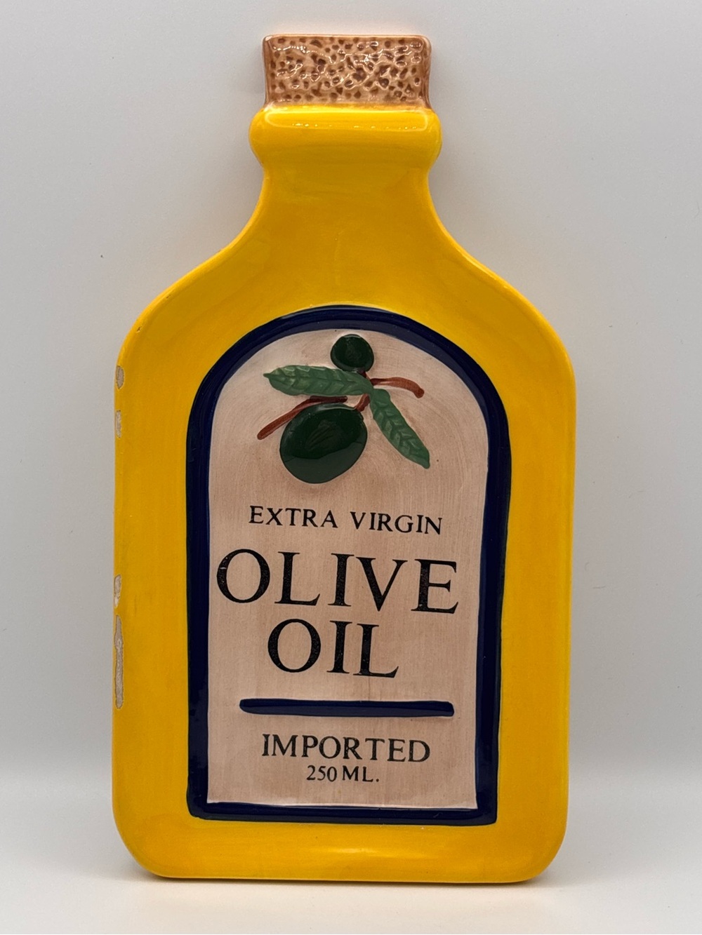 Vintage 1995 Boston Warehouse, Olive Oil Shaped Spoon Rest, Yellow Kitchen Decor